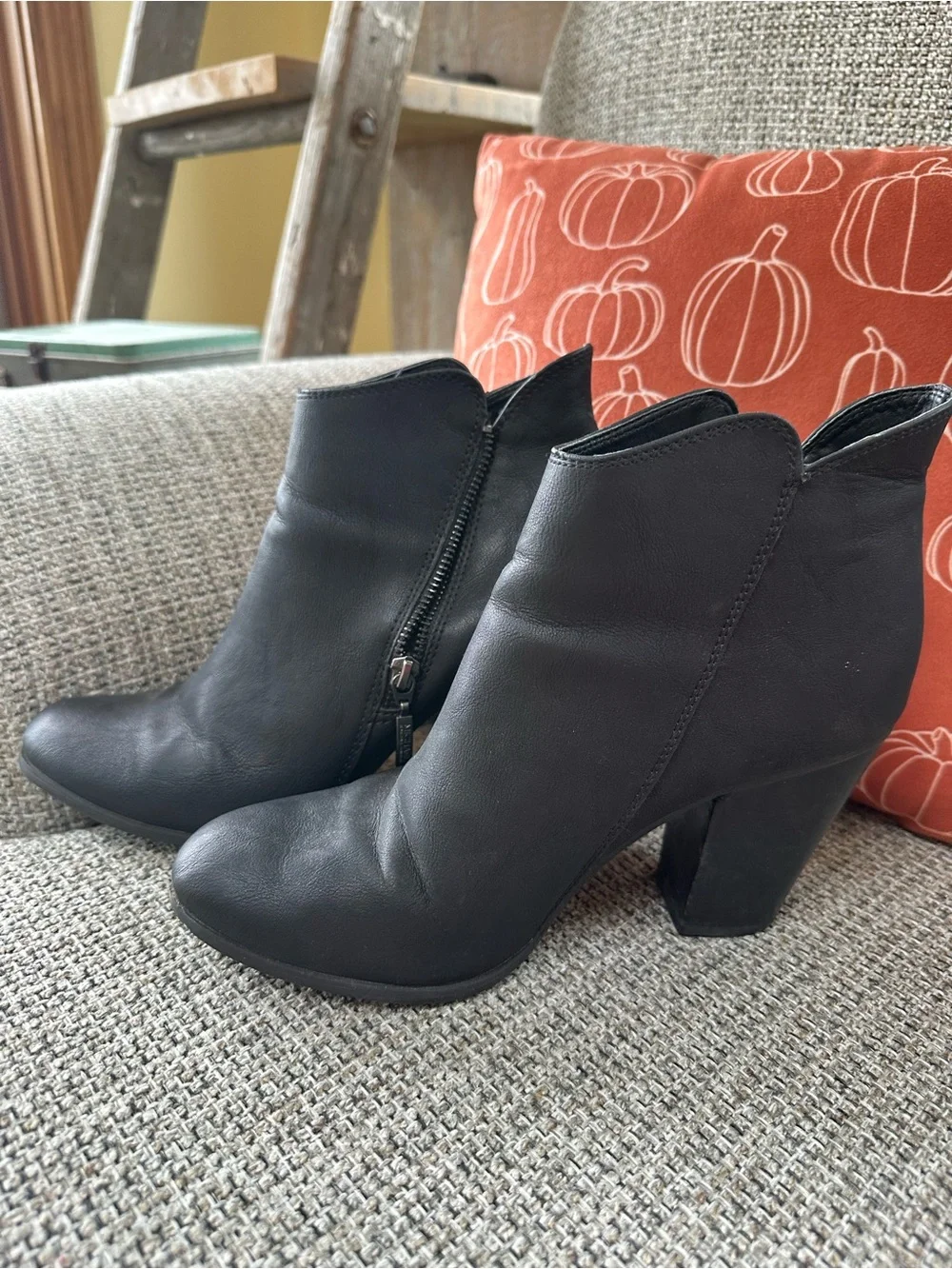 Michael Kors Black Leather Ankle Booties with Block Heel